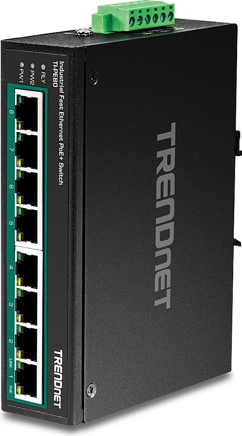 Switch industrial TRENDnet TI-PE80, 8x Fast Ethernet 10/100, PoE+ 30W, DIN-rail, i zi