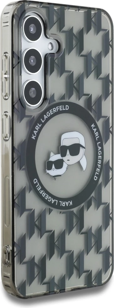 Mbështjellës Karl Lagerfeld Button Karl&Choupette Heads On KL Pattern MagSafe për Samsung Galaxy S25, zi