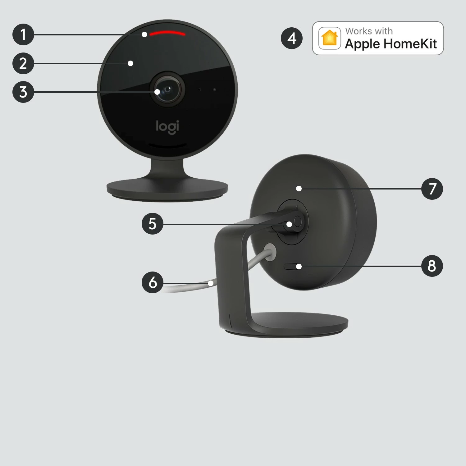 Kamerë sigurie Logitech Circle View, IP, Wireless, Brendshme & jashtme, Bullet, Grafit