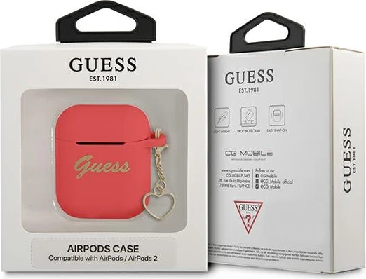 Mbështjellës Guess për AirPods 1/2, Charm Heart Collection, Silikon, Kuq