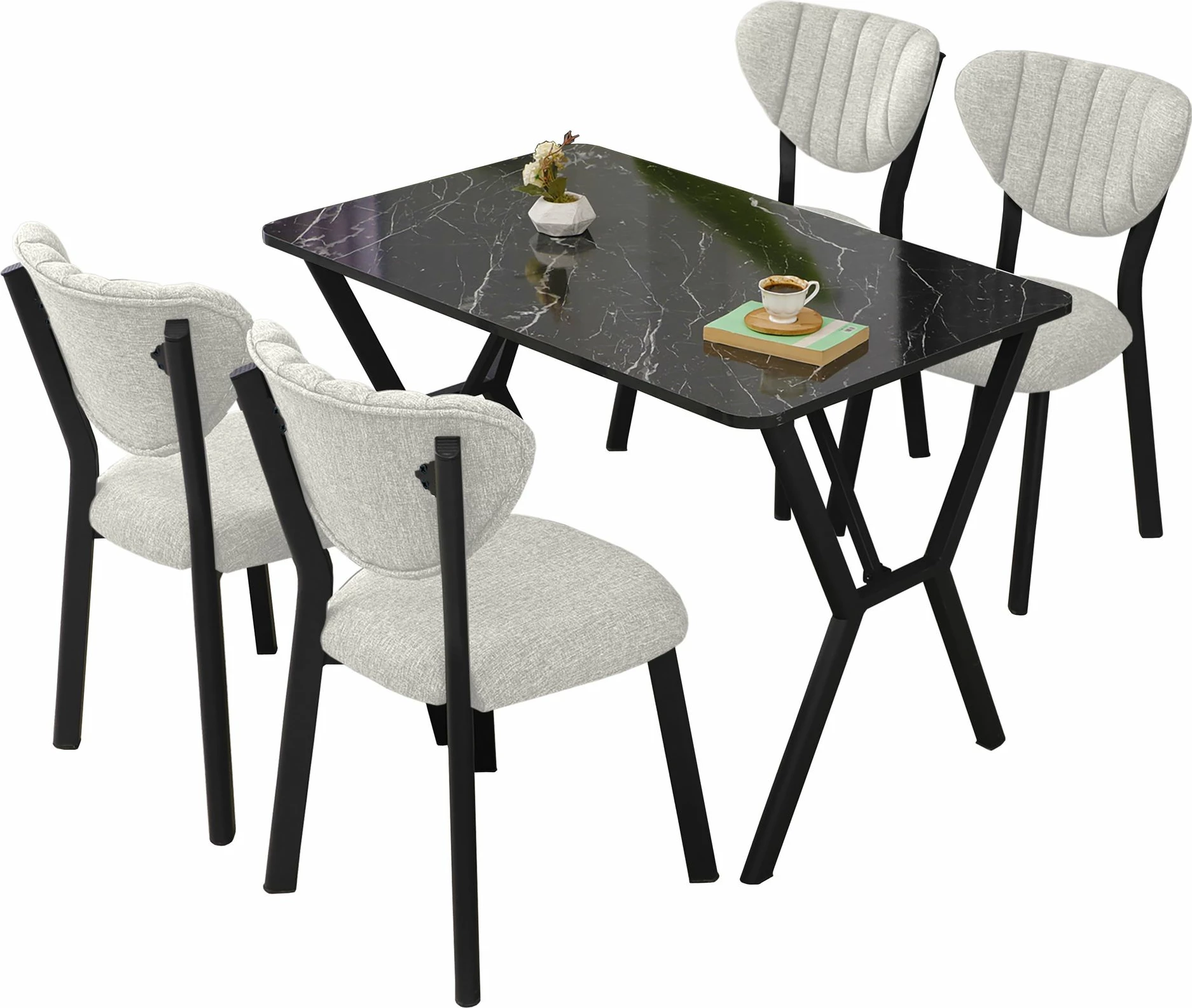 Tavolinë me karrige, zgjatshme, 5 copë, Skye Decor, elma, krem, e zezë