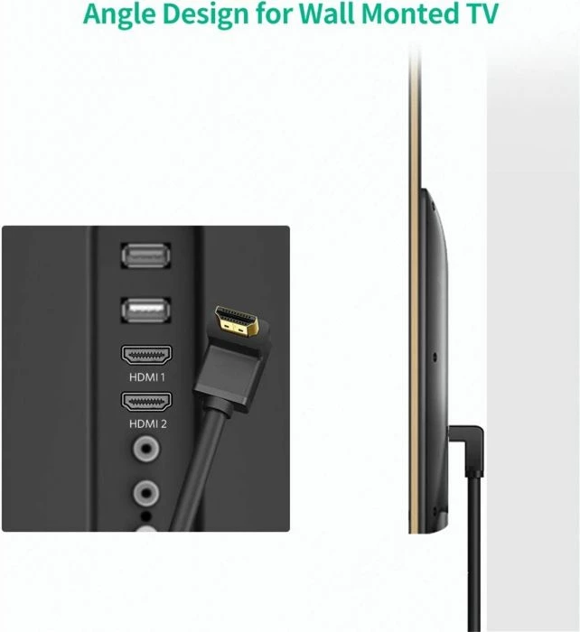Kabllo HDMI UGREEN Corner MPN 10173, 4K/60Hz, 2m, kënd 90°/270°, e zezë