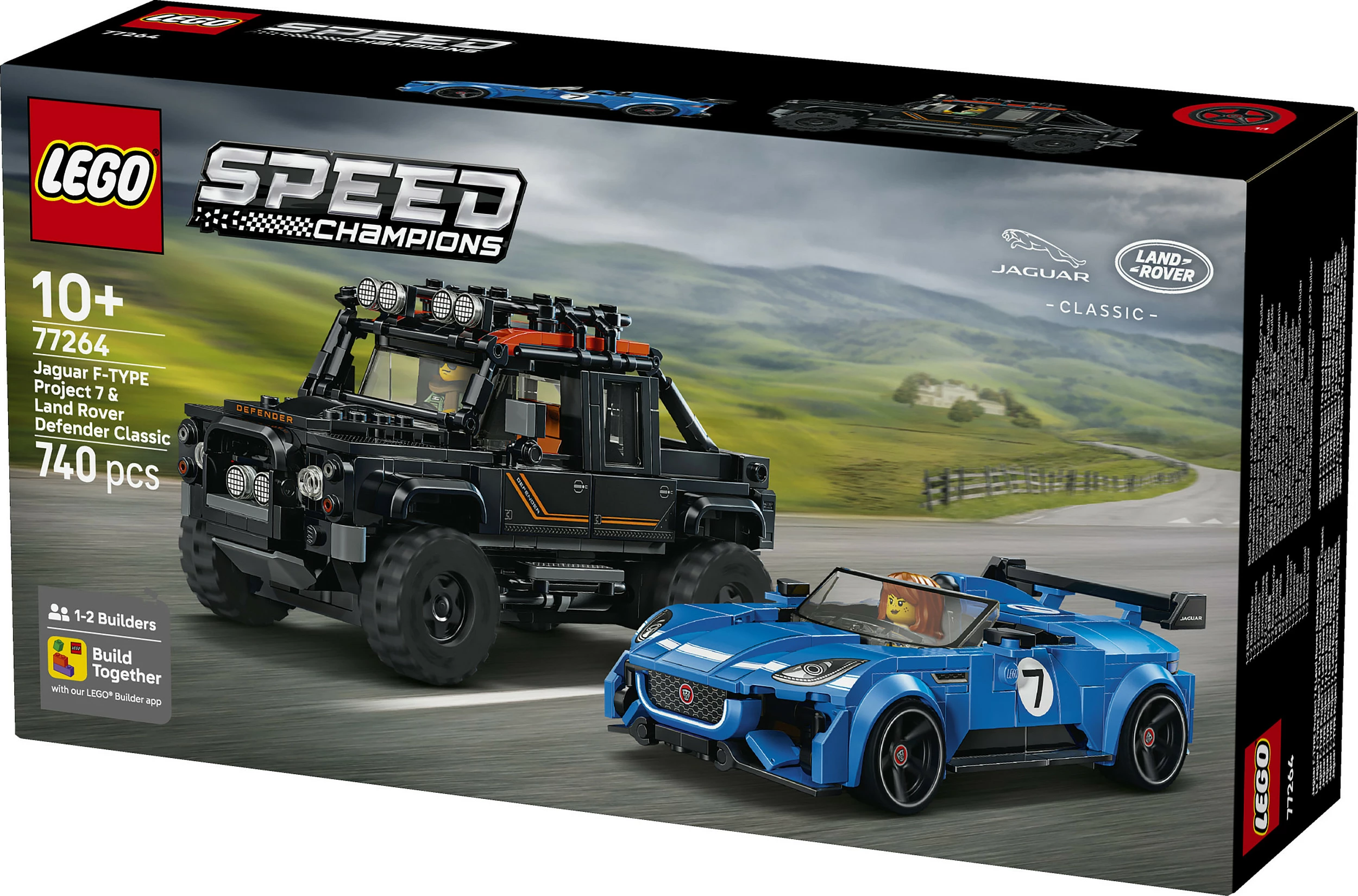 Set ndërtimi LEGO Speed Champions 77264 Jaguar F-Type Project 7 & Land Rover Classic Defender, 740 copë, 10+, blu/zi