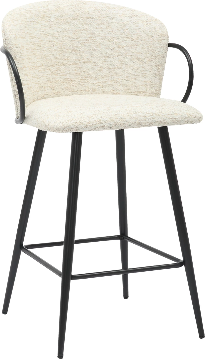 Karrige për bar, lartësi mesatare, NEBOR, FH9986.02, kornizë metalike e zezë, pëlhurë ecru, 53,5x51x90H cm, set prej 2 copash