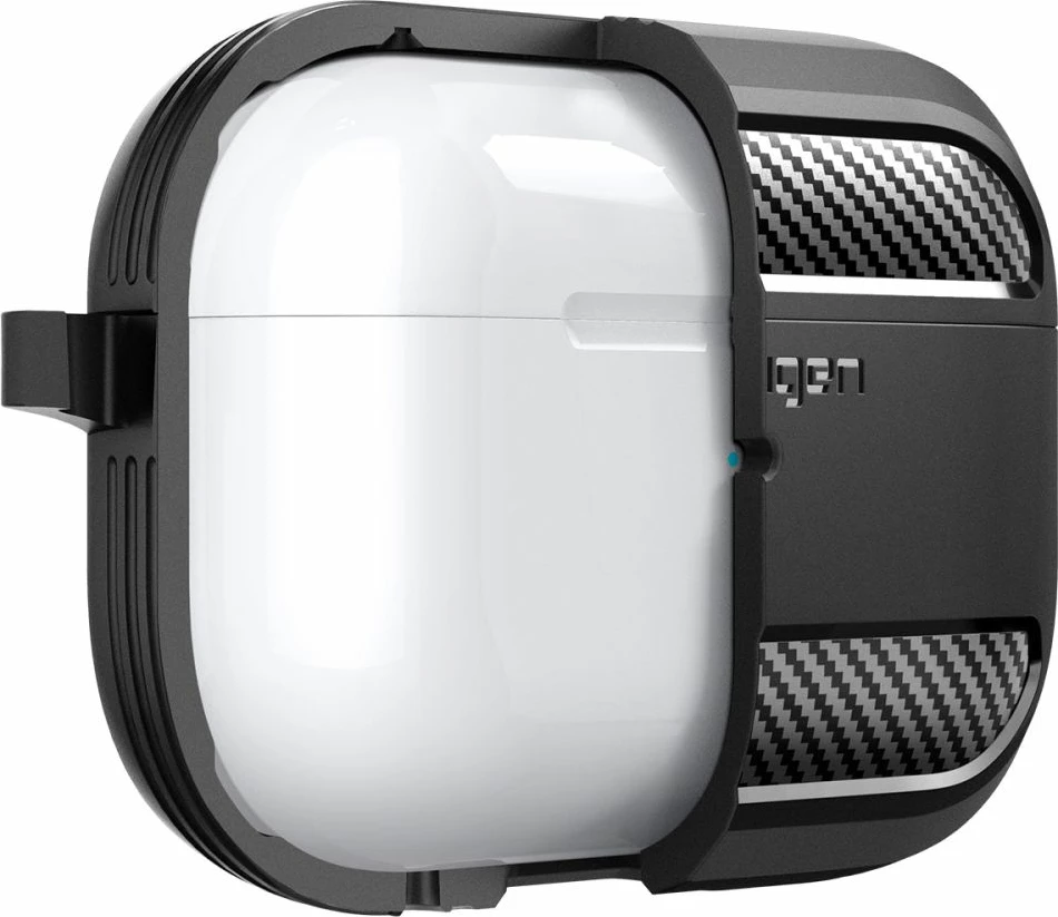 Mbështjellës Spigen Rugged Armor për AirPods Pro 1/2, me karabiner, i zi