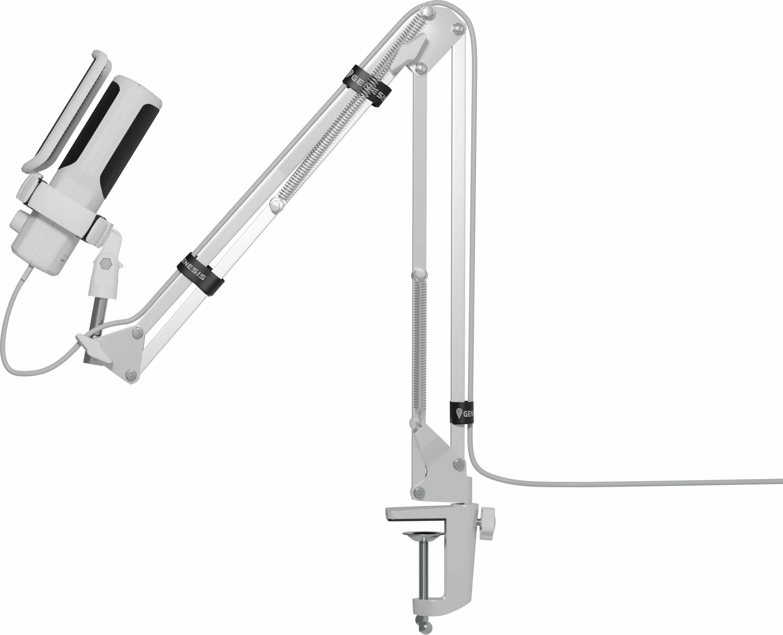 Mikrofon kondensator GENESIS Radium 251 (NGM-2355) USB-C, kardioid, RGB, set me krah dhe pop filter, i bardhë