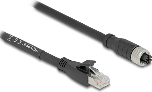 Kabllo rrjeti DeLOCK 80595, Cat5e S/FTP, M12 (F) në RJ-45 (M), 10 m, e zezë