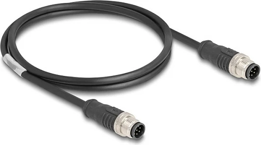 Kabllo DeLOCK M12 A-coded 8-pin mashkull në mashkull, Cat5e S/FTP, 1m, e zezë