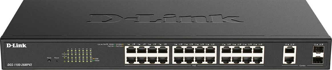 Switch D-Link DGS-1100-26MPV2/B, Managed, L2, Gigabit Ethernet, PoE, Rack mounting