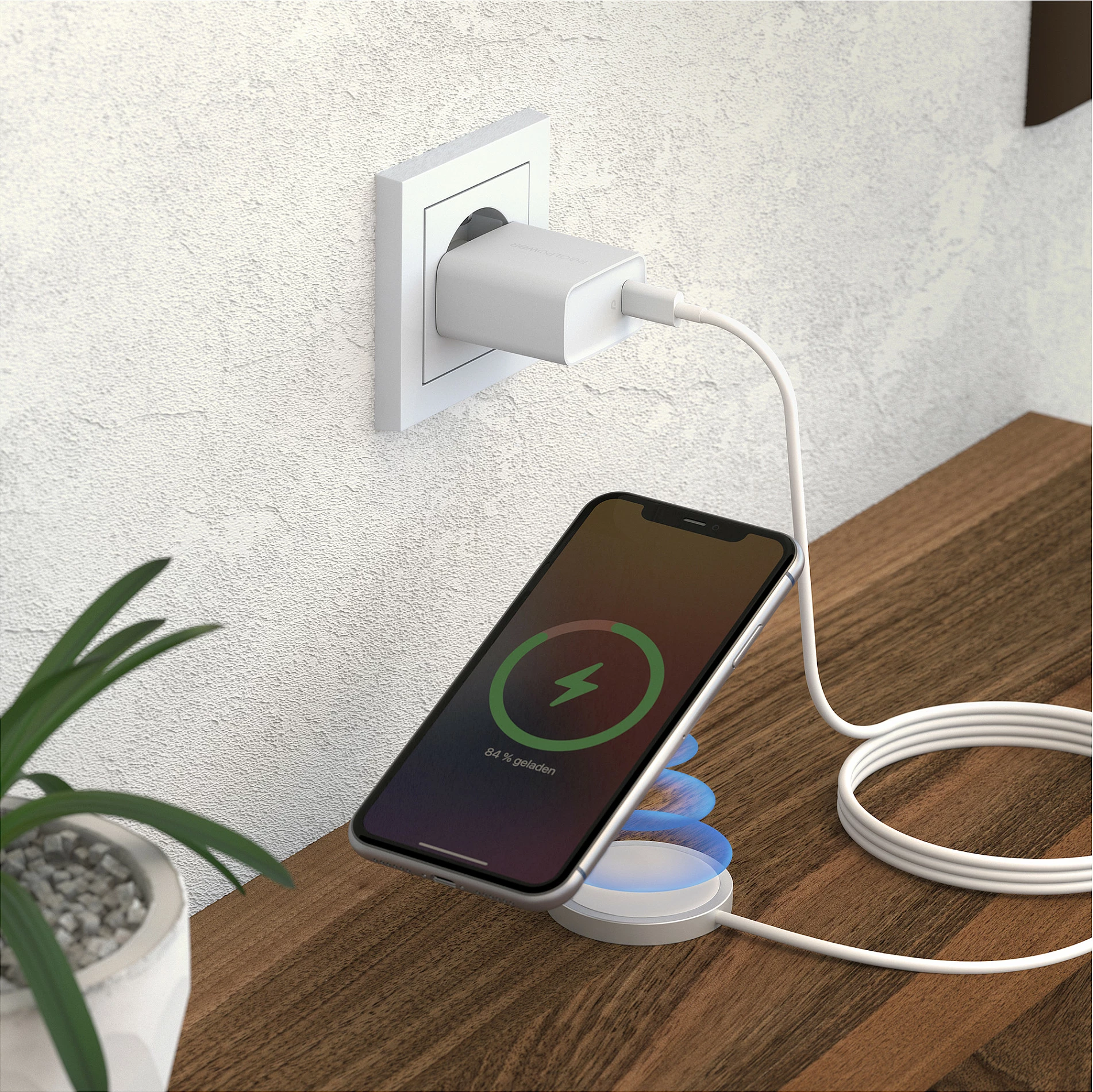 Karikues wireless Realpower PC-MagSet, USB-C PD 20W, i bardhë