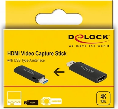 Stick kapës video HDMI DeLOCK MS2109, USB-A, 4K, e zezë