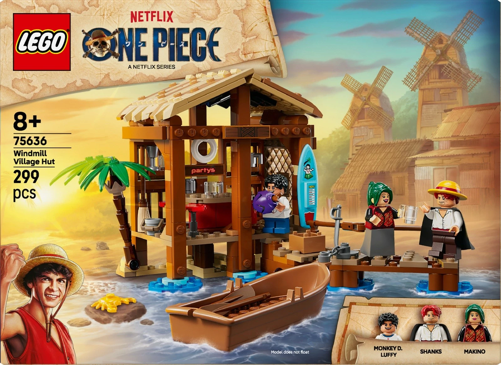 Set LEGO One Piece Fusha Village Hut 75636, 299 pjesë, me minifigura Luffy, Shanks, Makino