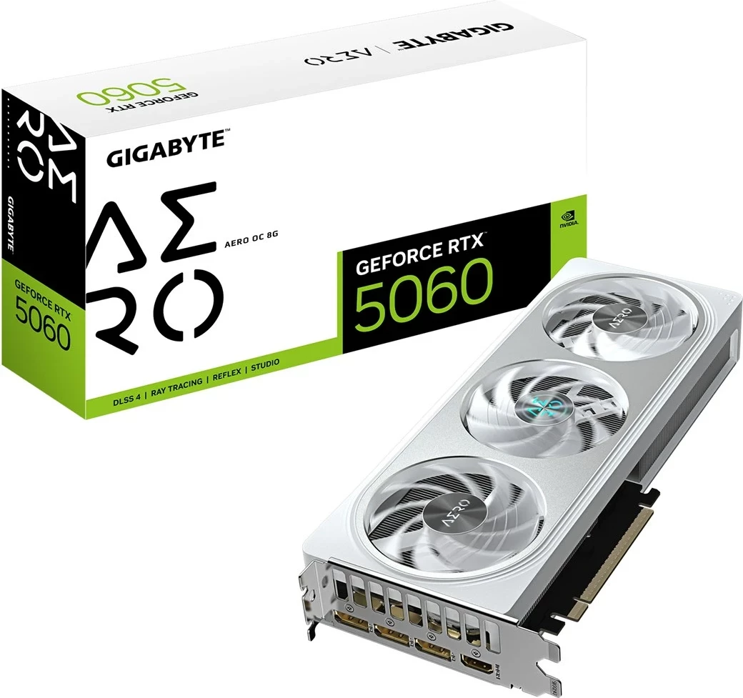 Kartelë grafike Gigabyte GeForce RTX 5060 AERO OC 8G, 8 GB GDDR7, e bardhë