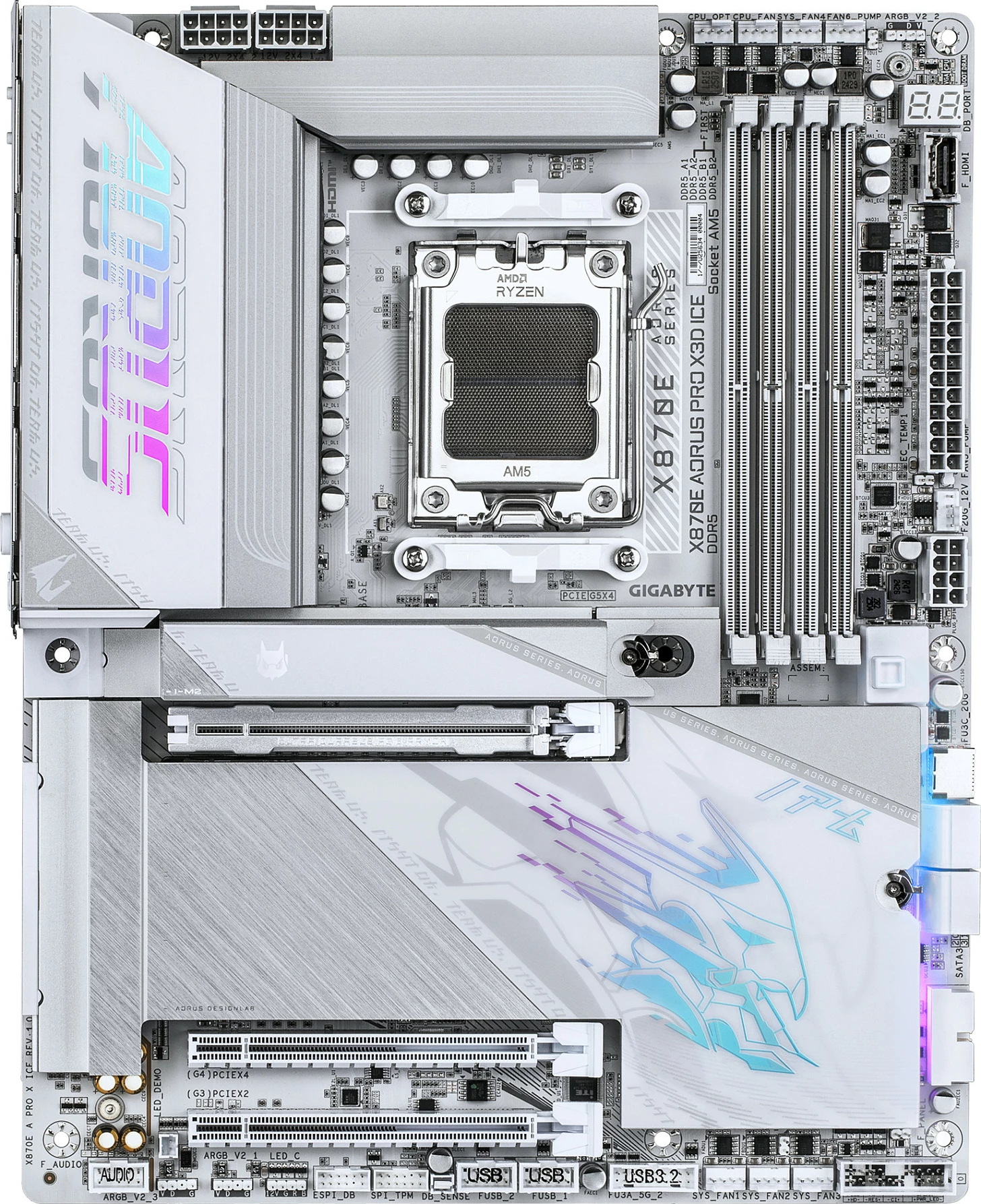 Pllakë amë Gigabyte X870E AORUS PRO X3D ICE, Socket AM5, DDR5, Wi‑Fi 7, ATX, e bardhë