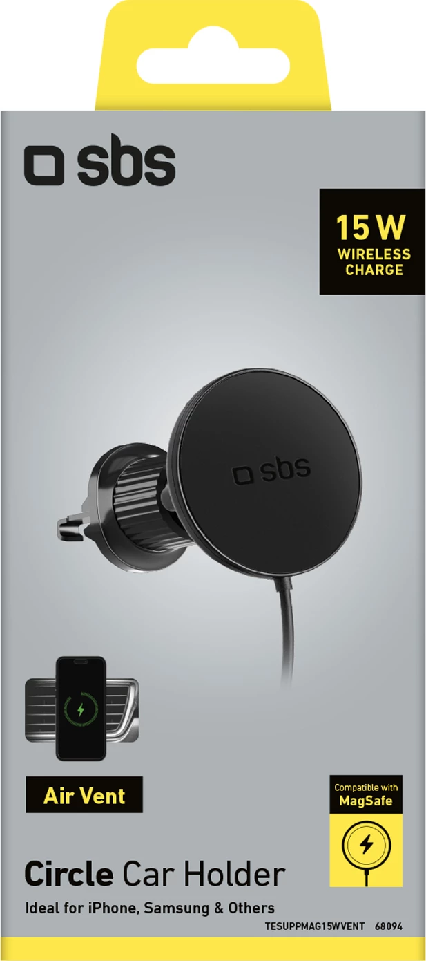Mbajtës magnetik për celular me karikues wireless SBS TESUPPMAG15WVENT, MagSafe, 15W, i zi