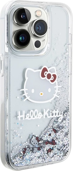 Mbështjellës Hello Kitty Liquid Glitter Charms Kitty Head për iPhone 13 / 13 Pro, argjendtë