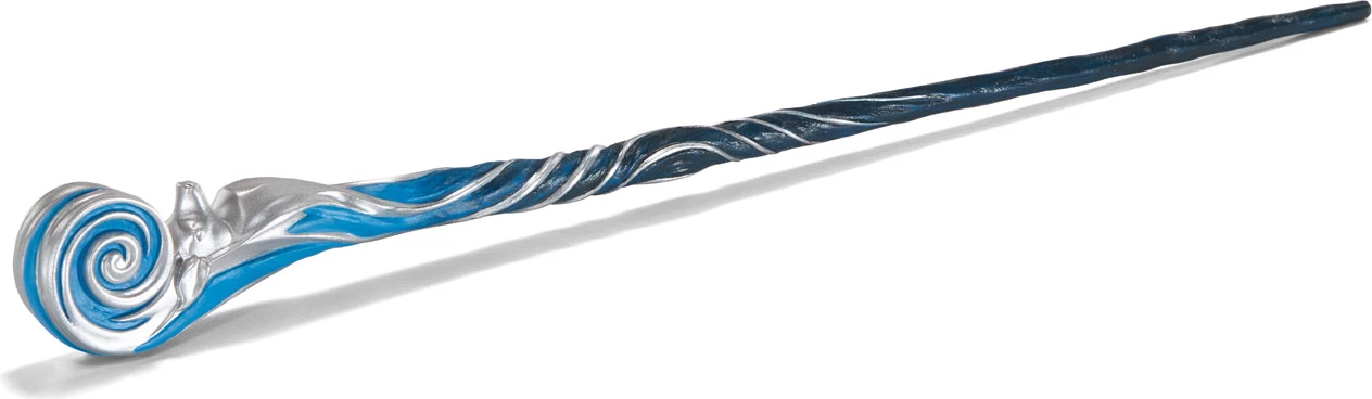 Shkop magjik Noble Collection Harry Potter Celebration Wand 2025, 37 cm, rrëshirë, me mbajtëse metalike + badge enamel, blu/argjend