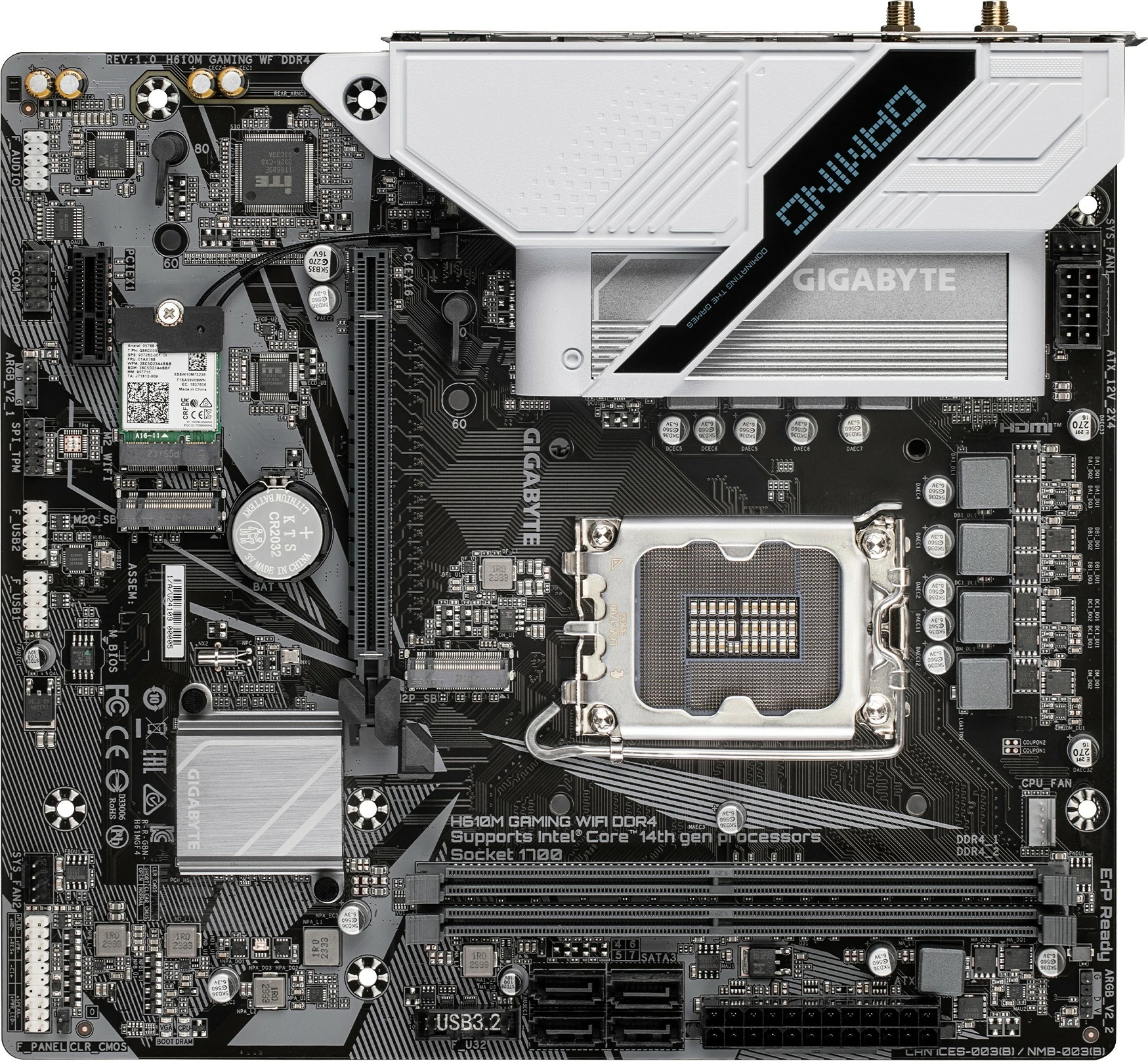 Pllakë amë Gigabyte GA-H610M GAMING WF DDR4, Socket 1700, WiFi, DDR4, e zezë/bardhë