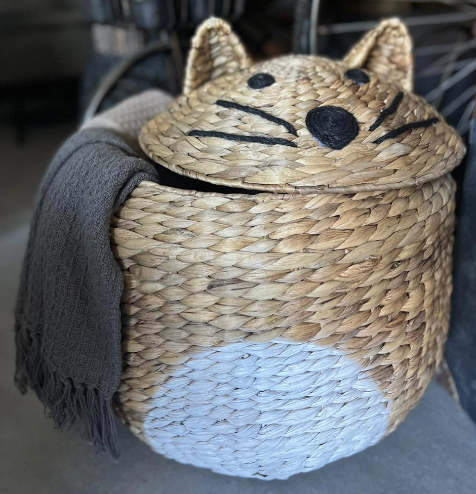 Shportë TIGRO me kapak, 36x36x56, hiacint natyral-bardhë, hekur