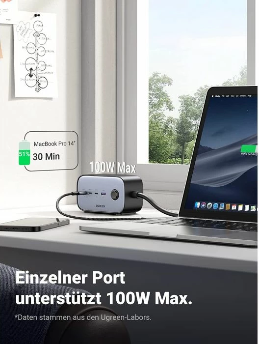 Karikues dhe shpërndarës rryme UGREEN DigiNest Pro 60167 100W GaN 6-në-1 (3x USB-C, 1x USB-A, 2x prizë, kabllo 1.8m) zi/gri