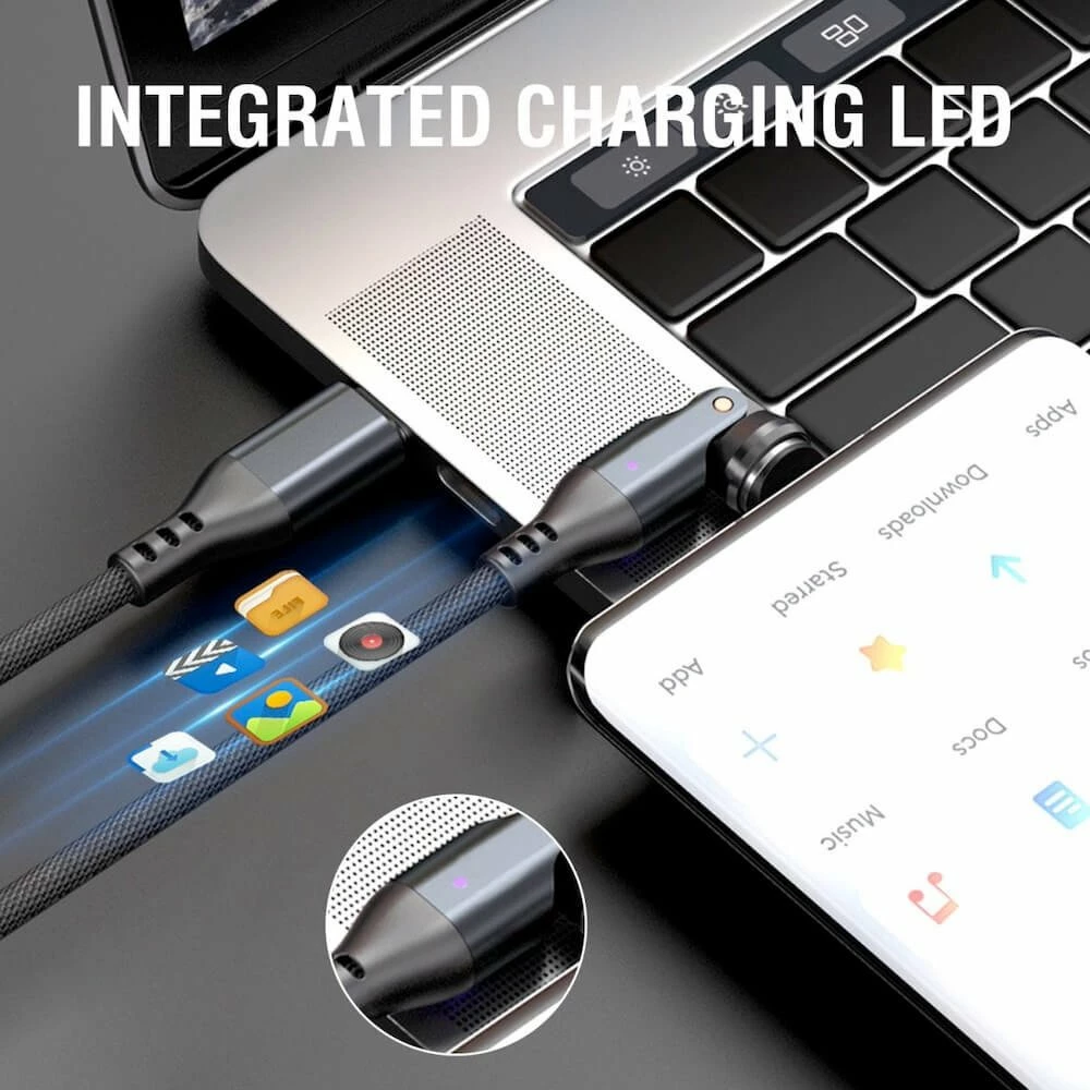 Kabllo USB‑C magnetike 540° 4smarts GravityCord 240W 1.8 m, e zezë, set
