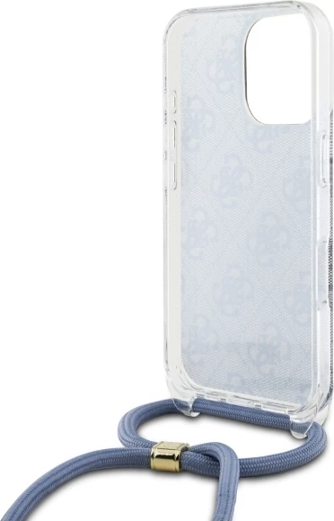 Mbështjellës Guess Crossbody Cord 4G Print për iPhone 16 Pro, Kaltër