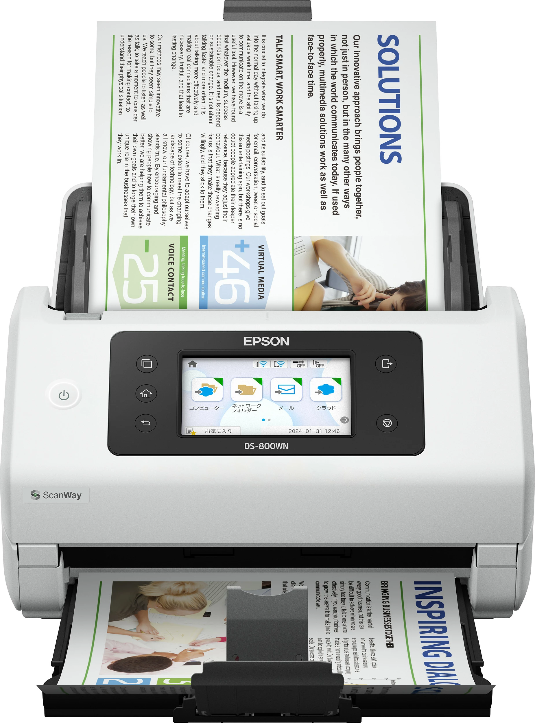Skaner Epson WorkForce DS-800WN, A4/A3, Wi‑Fi/Ethernet, ADF 100 fletë, 50 ppm / 100 ipm, touchscreen, bardhë