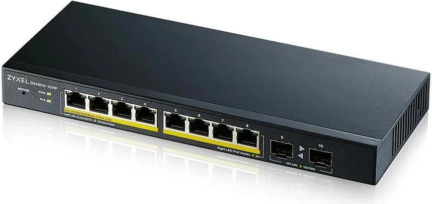 Switch Zyxel GS1900-10HP, Managed, L2, Gigabit Ethernet, PoE, Wall mountable