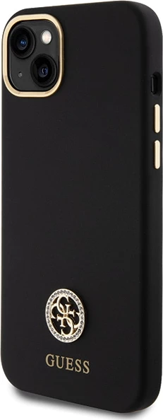 Mbështjellës Guess Silicone Logo Strass 4G për iPhone 15 Plus / 14 Plus 6.7", Zi