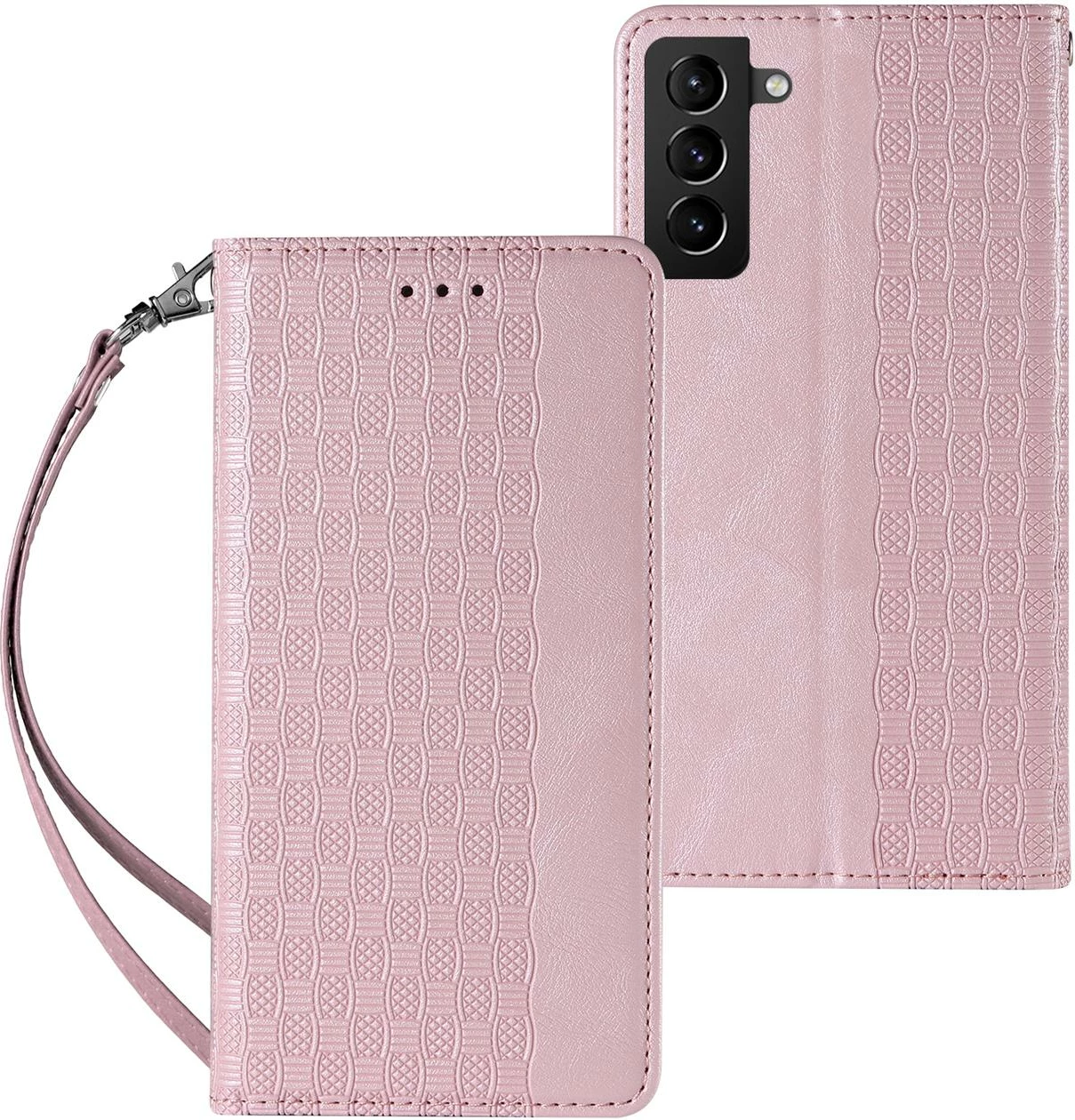 Mbështjellës Hurtel Magnet Strap Case për Samsung Galaxy S22+, me portofol dhe litar dore, Rozë