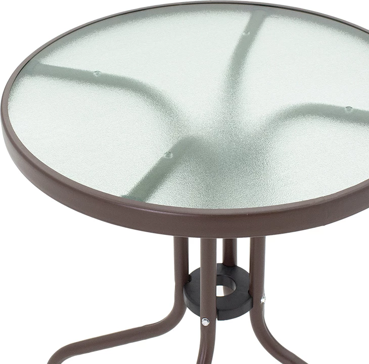 Tavolinë për kopsht, metal dhe xham, ngjyrë kafe, D60x70cm