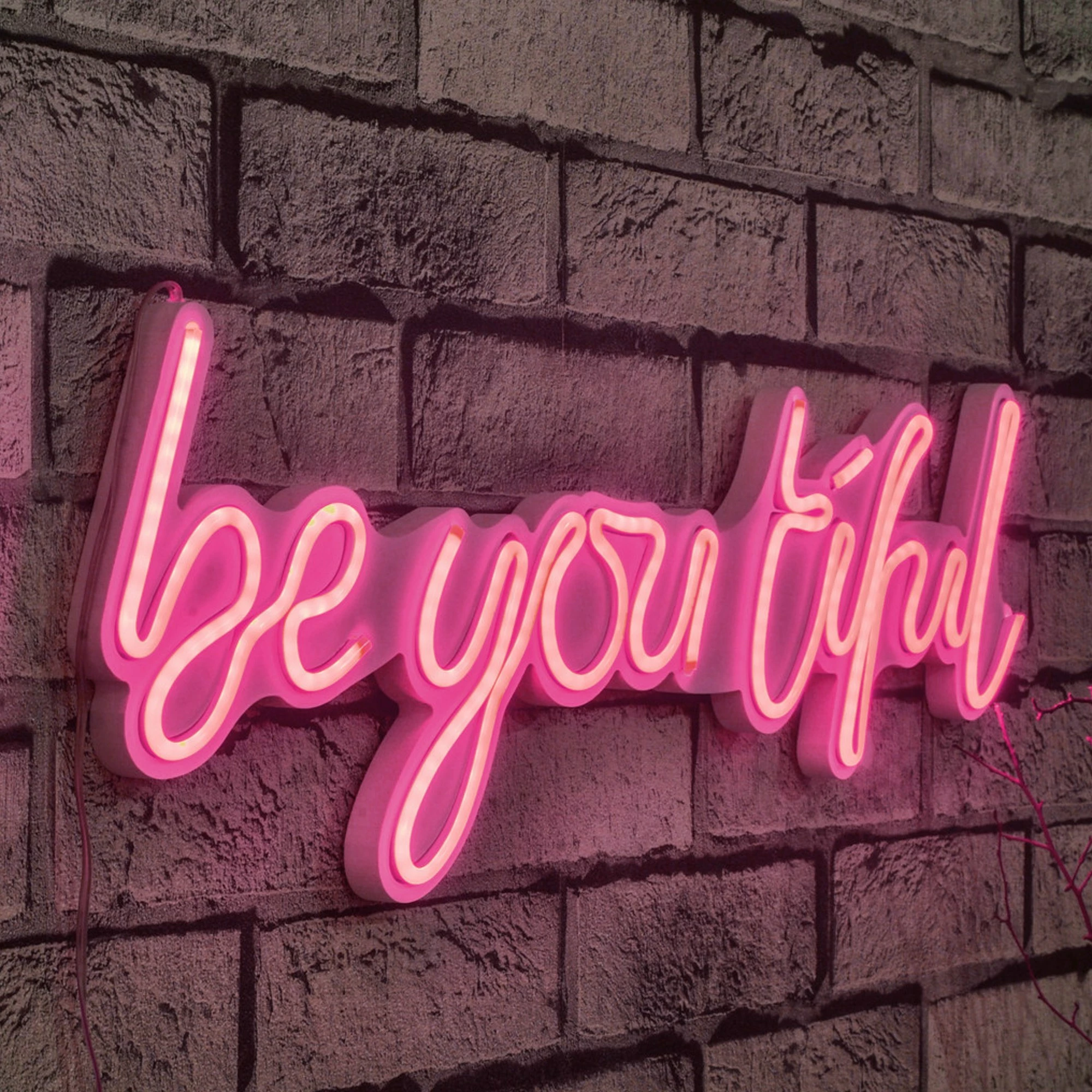 Dritë dekorative LED në mur, 'be you tiful', plastikë, ngjyrë rozë - 1