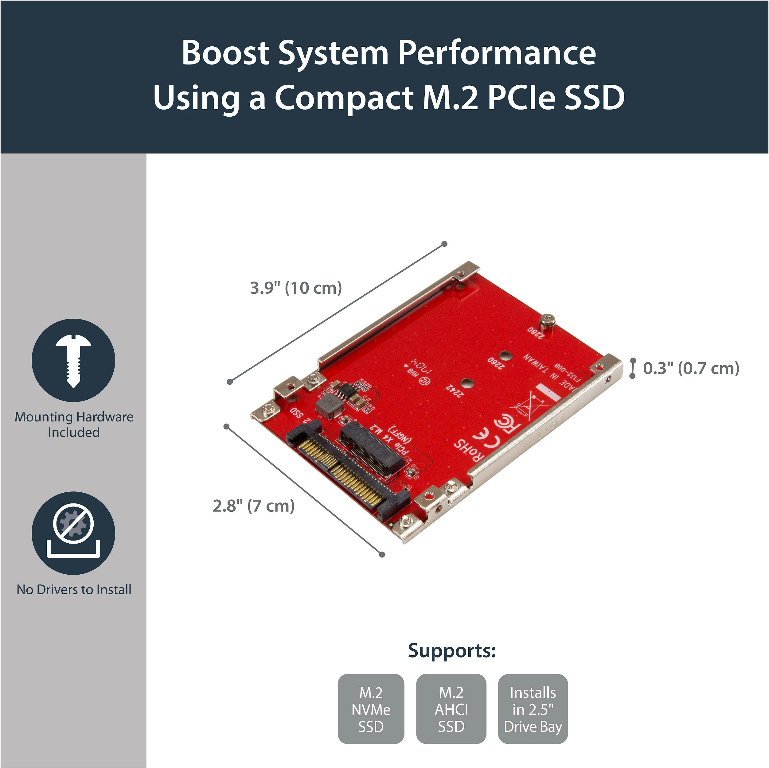 Adapter StarTech U2M2E125, M.2 NVMe në U.2 (SFF-8639), i brendshëm, i kuq