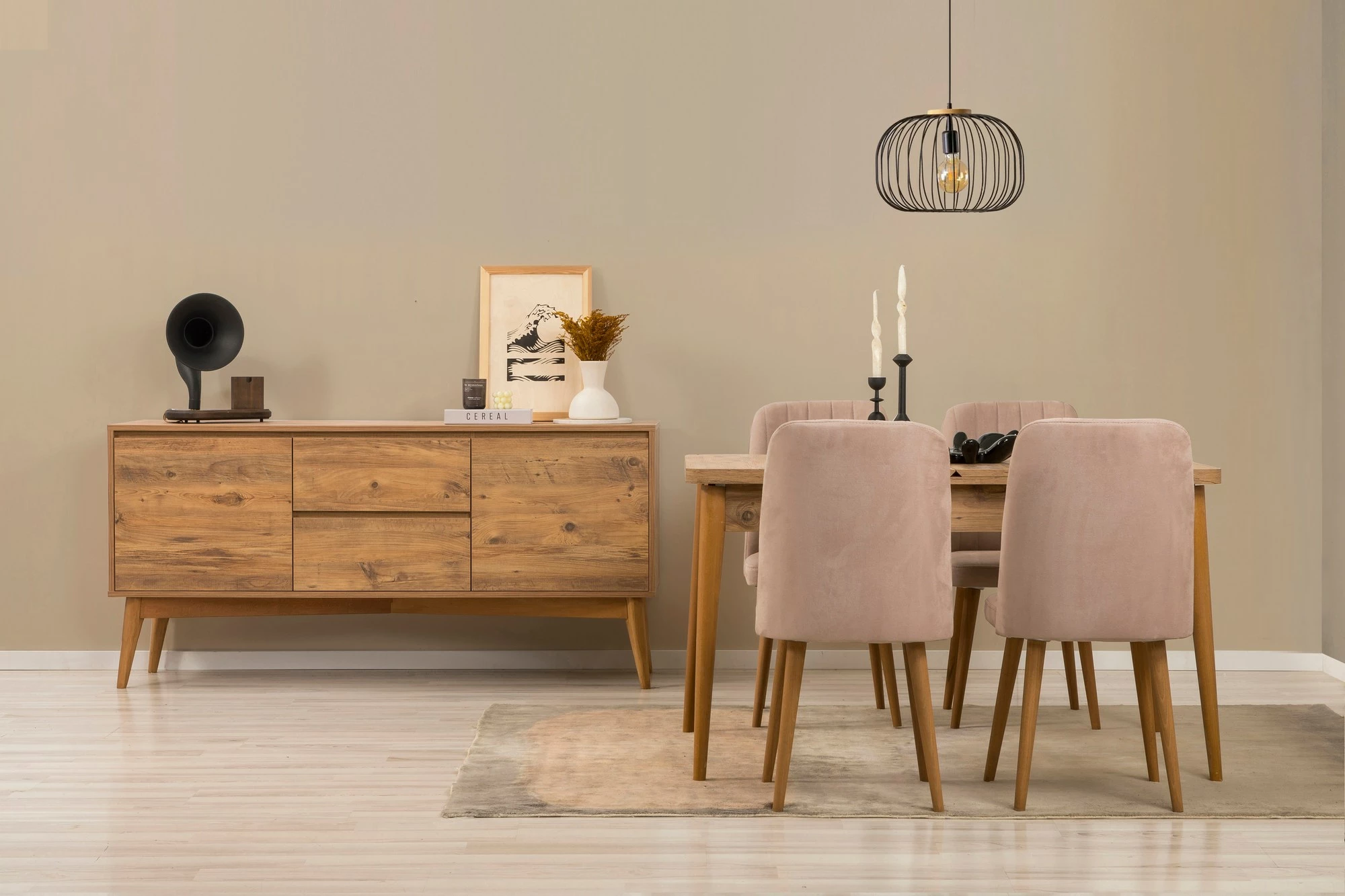 Set tavoline me karrige dhe konsol, zgjatues, 6 pjesë, Skye Decor, Vina 01 0900, ngjyrë Atlantic Pine, Stone