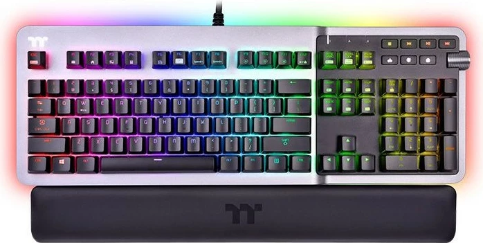 Tastierë mekanike Thermaltake Agent K5, Blue Switch, RGB, full-size, titanium