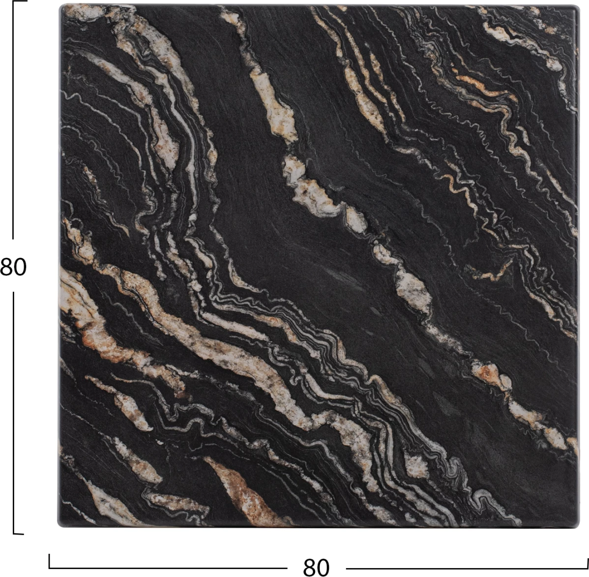 Sipërfaqe tavoline katrore, ngjyrë mermeri e zezë dhe ari, FH5231.15, 80x80 cm