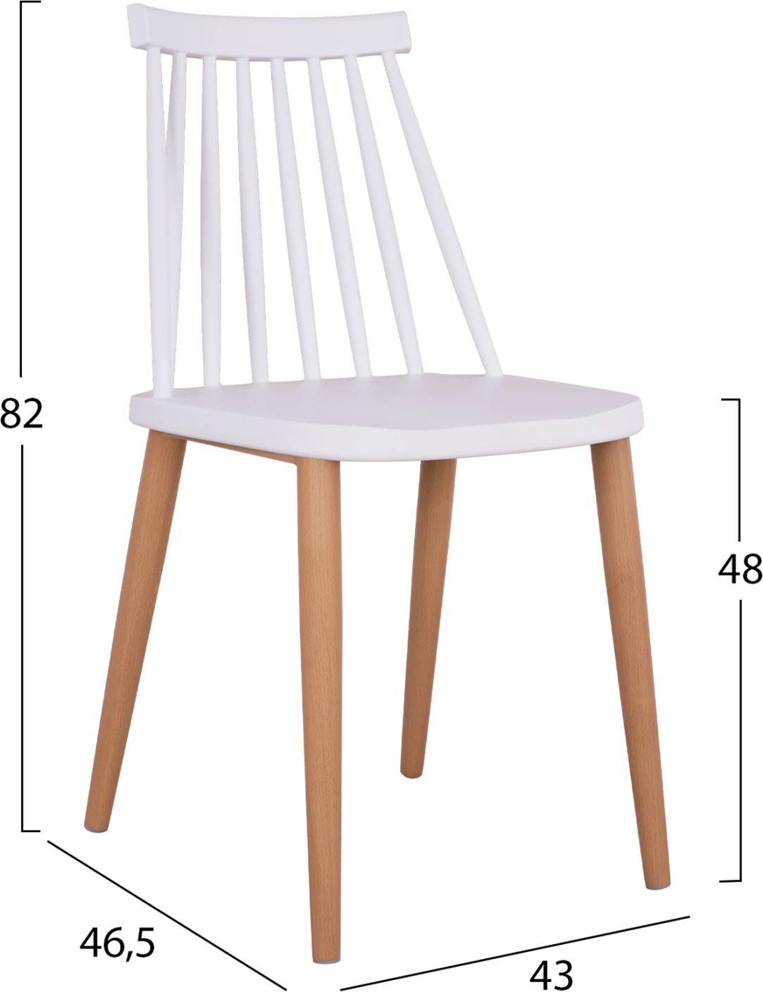 Karrige për ngrënie Vanessa e bardhë me këmbë metalike 43x46,5x82cm, set prej 4 copë