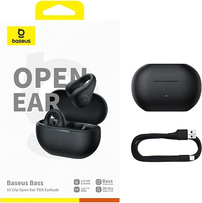 Kufje Baseus Bass 15 Clip Open Ear, True Wireless Stereo (TWS), Bluetooth, E zezë