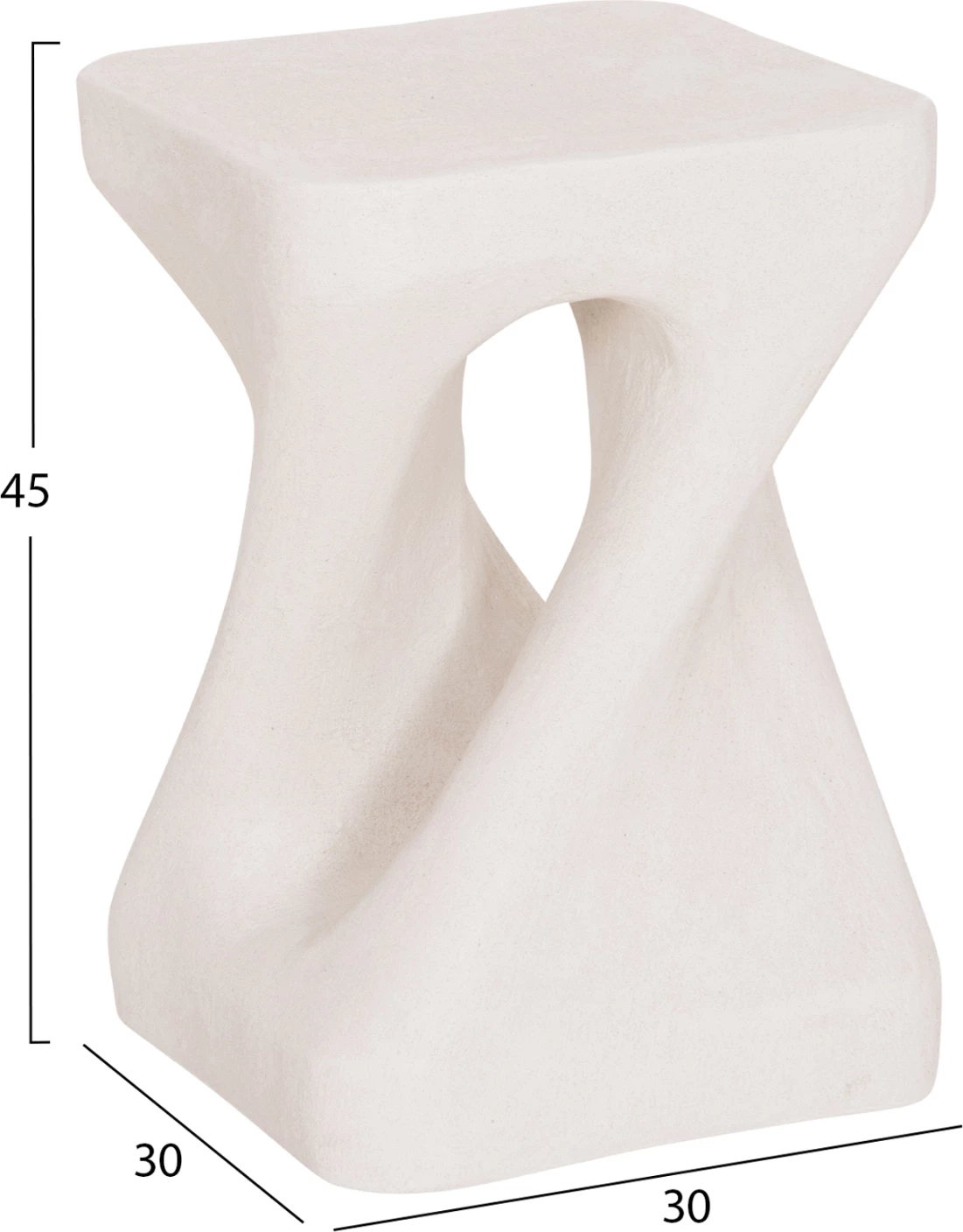 Stool katror SANTORINI, polirezine, ngjyrë off-white, 30x30x45cm