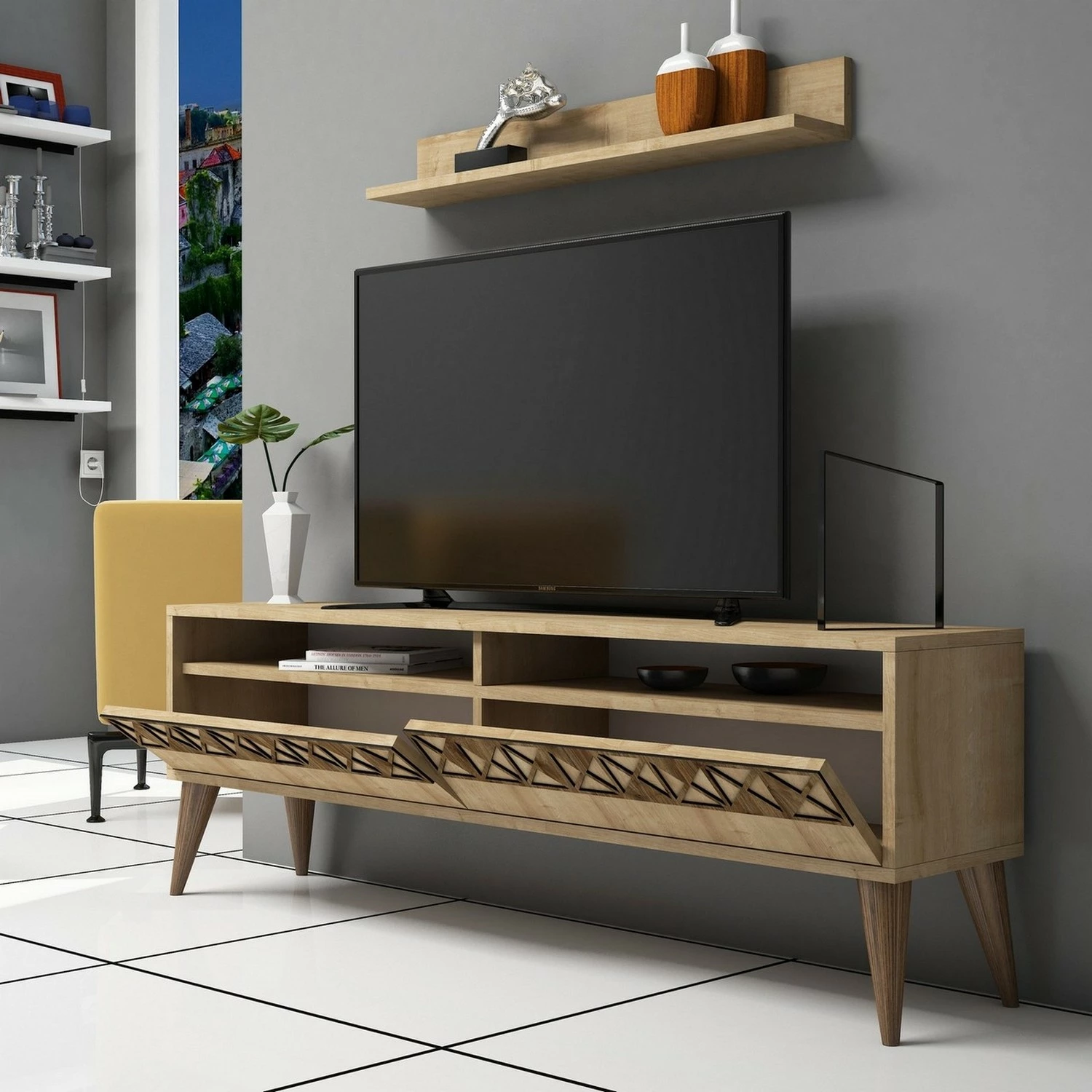 Komodë TV Hanah Home, model Line, ngjyrë lisi