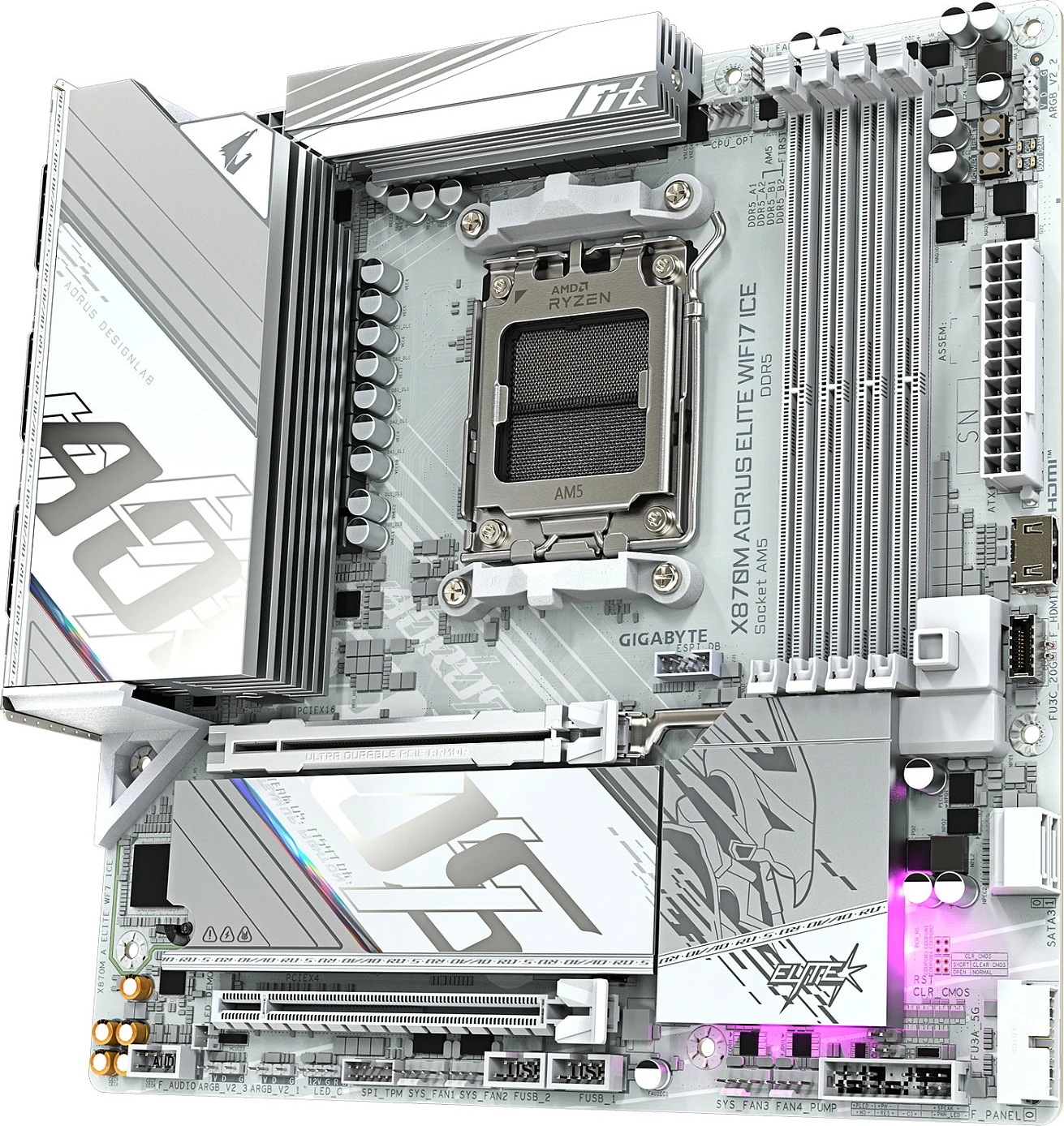 Pllakë amë Gigabyte X870M AORUS Elite WiFi7 ICE, Socket AM5, micro ATX, DDR5, PCIe 5.0, e bardhë