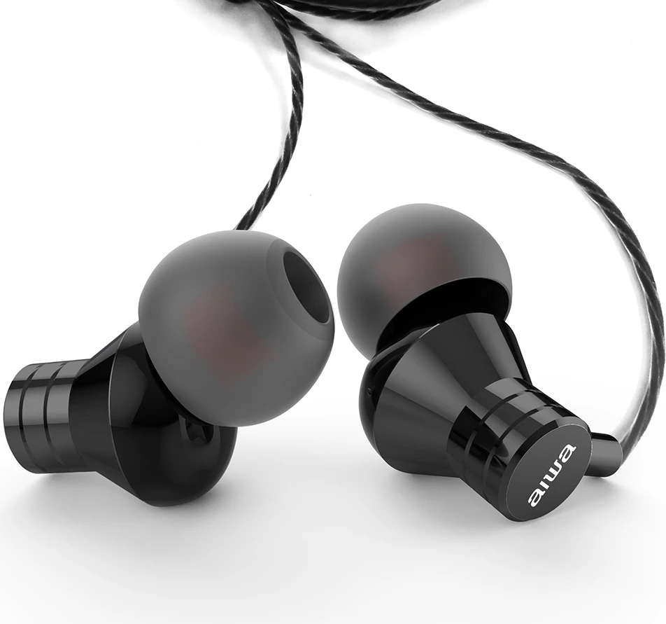 Kufje me kabllo Aiwa ESTM-50BK, in-ear, jack 3.5mm, me mikrofon, 1.2 m, të zeza, set me 3 palë maja silikoni S/M/L