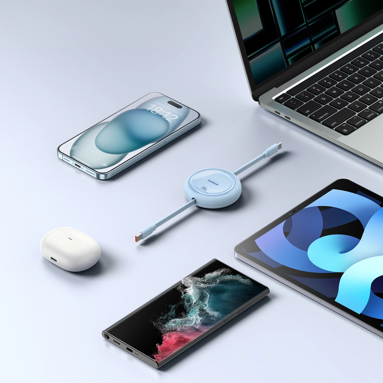 Kabllo Baseus Free2Draw Mini USB-C në USB-C, 100W, 1m, kaltër
