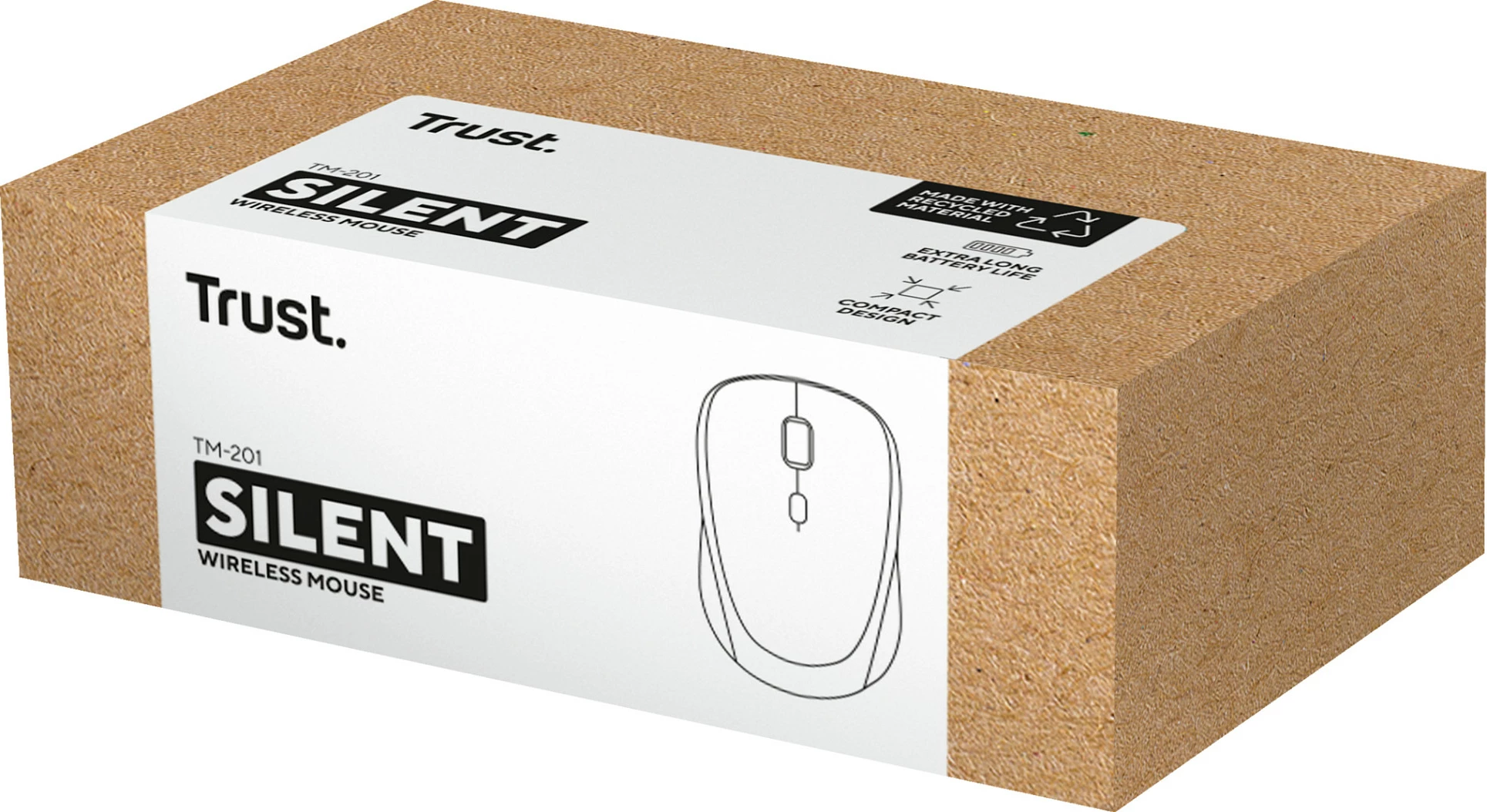 Maus Trust TM-201, wireless RF 2.4GHz, 1600 DPI, për dorë të djathtë, i zi