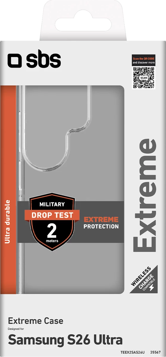 Mbështjellës SBS Extreme X2 për Samsung Galaxy S26 Ultra, TPU, rezistencë rënie 2 m, transparent, në kuti
