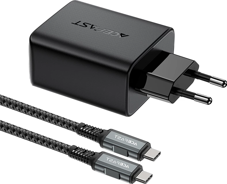 Karikues i shpejtë 2-në-1 Acefast A17, 65W, GaN, USB-C/USB-A, HDMI 4K, me kabllo, zi