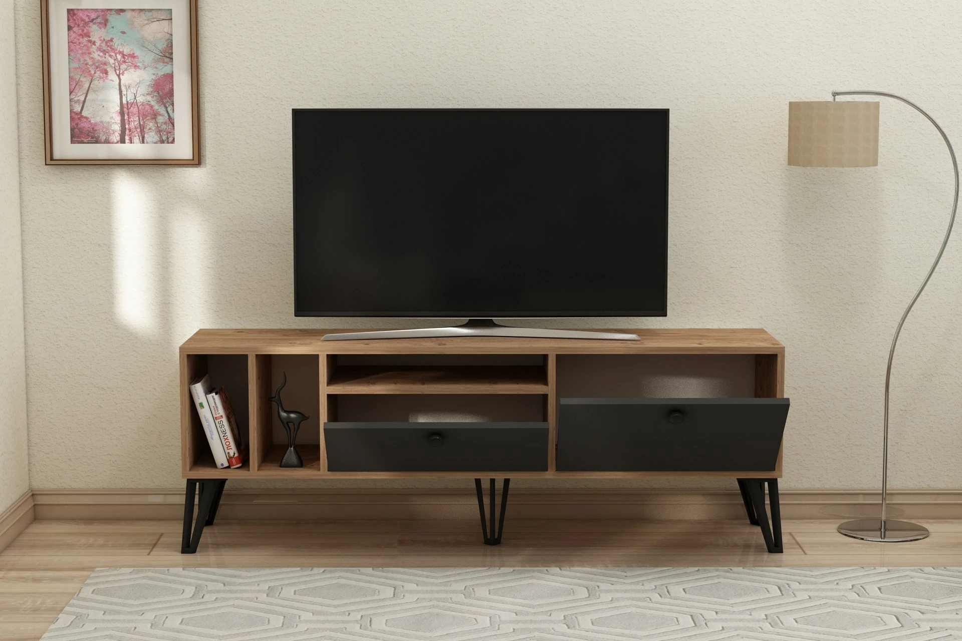 Komodë TV Hanah Home, Aris, ngjyrë Atlantic Pine dhe e zezë