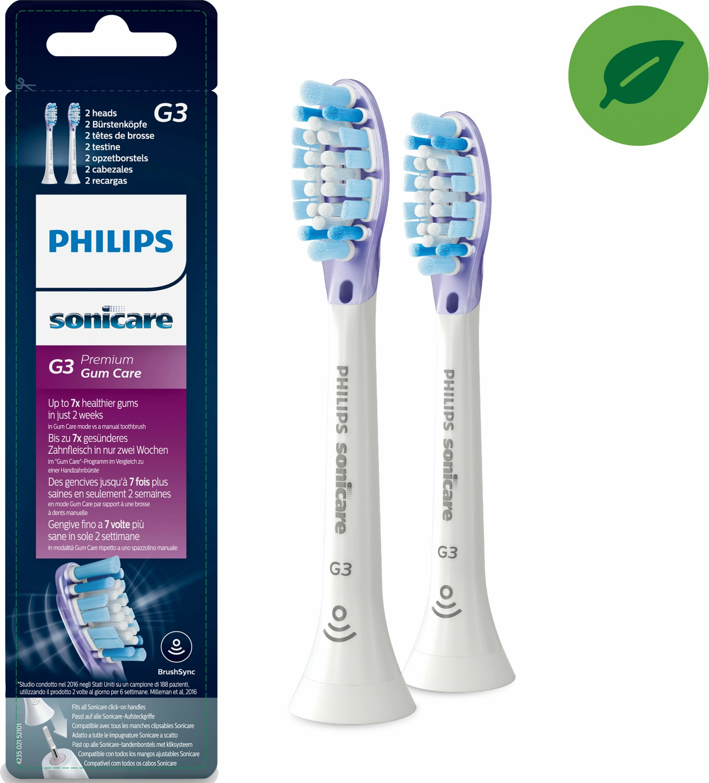 Koka furçe Philips Sonicare G3 Premium Gum Care HX9052/17, 2 copë, e bardhë
