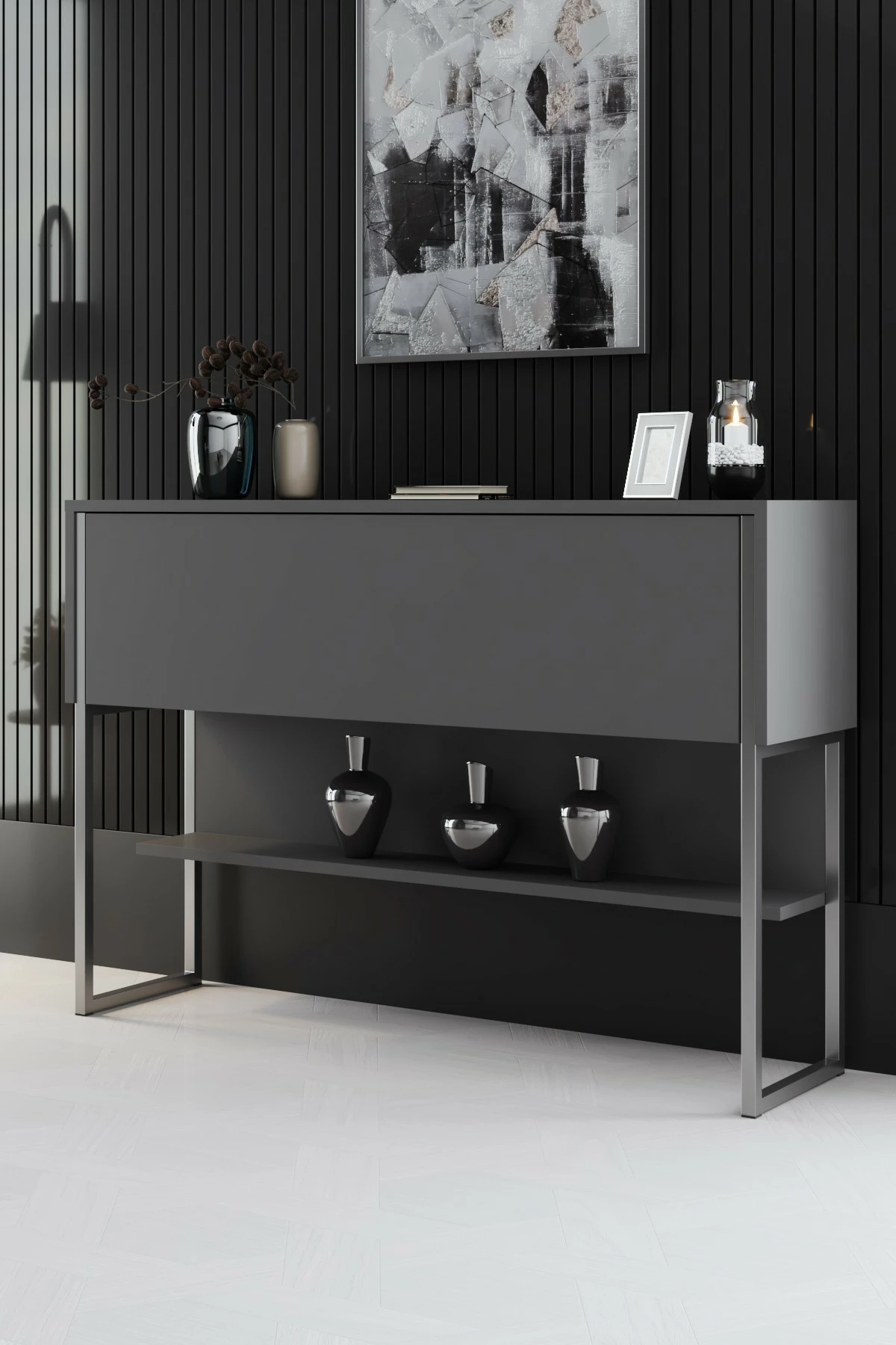 Komodë Hanah Home, Luxe, argjend dhe antracit