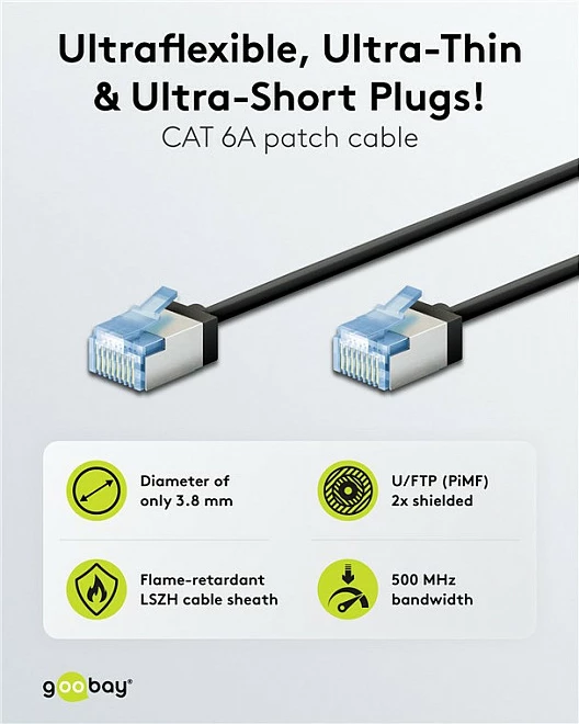 Kabllo rrjeti Goobay Cat.6a slim U/FTP 0.5 m, e zezë